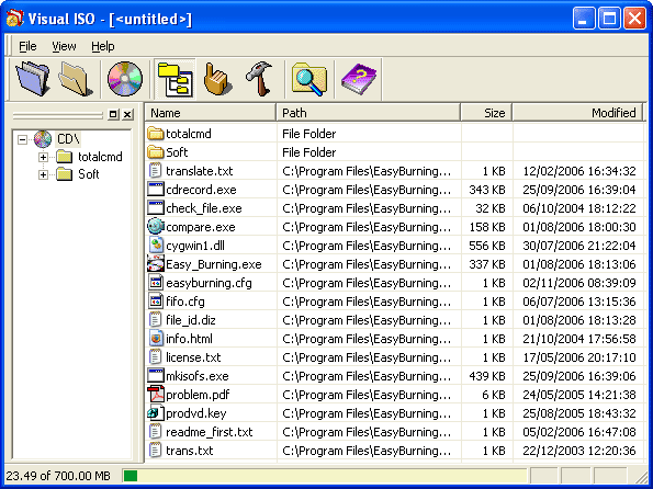 Рабочее окно утилиты Visual ISO, входящей в состав EASY Burning