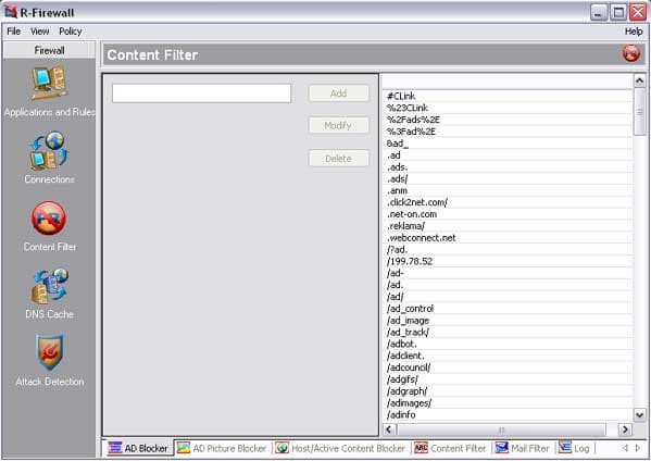 Вкладка Content Filter