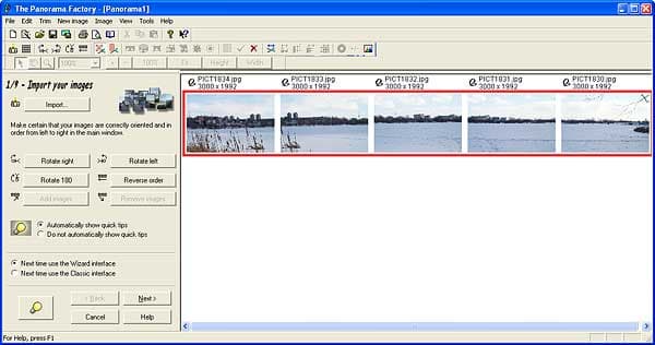 Импорт изображений в The Panorama Factory