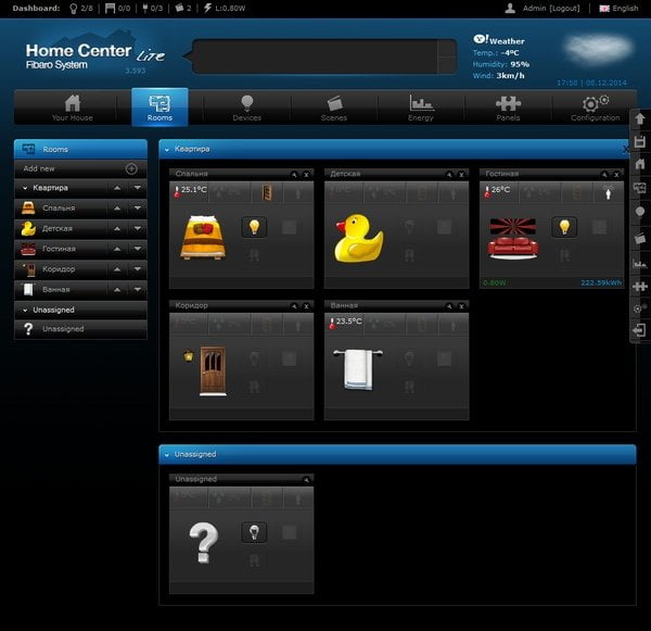 Интерфейс настройки Fibaro Home Center Lite