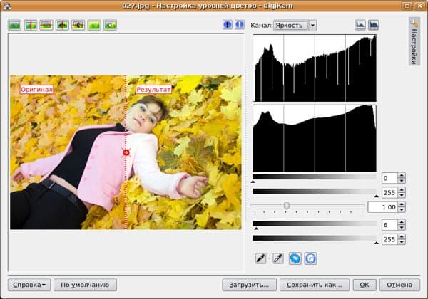 Управление уровнями цвета в редакторе изображений DigiKam