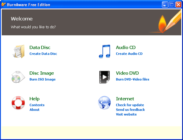 Стартовое окно BurnAware Free Edition