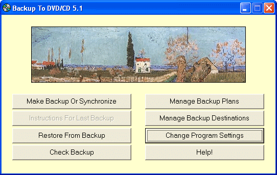 Рабочее окно Backup to CD/DVD