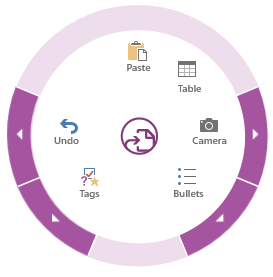 Круговое меню из OneNote MX. Секции со стрелками подразумевают наличие вложенного меню