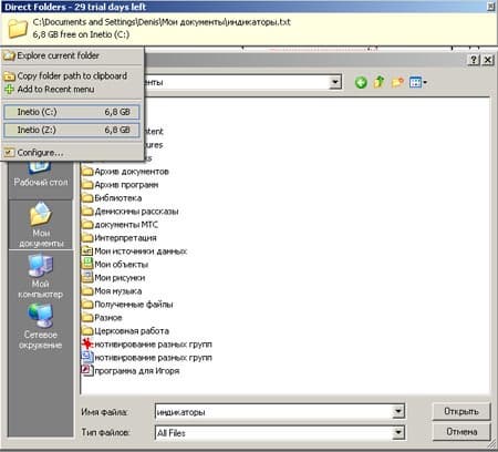 Информационная панель DirectFolder