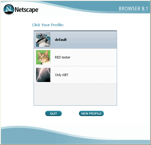 Выбор профиля при старте Netscape 8.1
