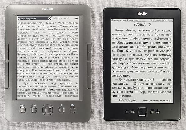 Сравнение экранов Kindle 5 и teXet TB-146SE teXet TB-146SE