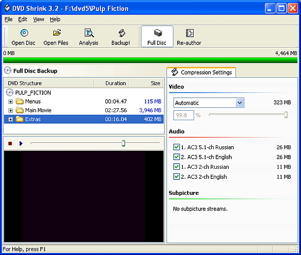 Рабочее окно DVD Shrink