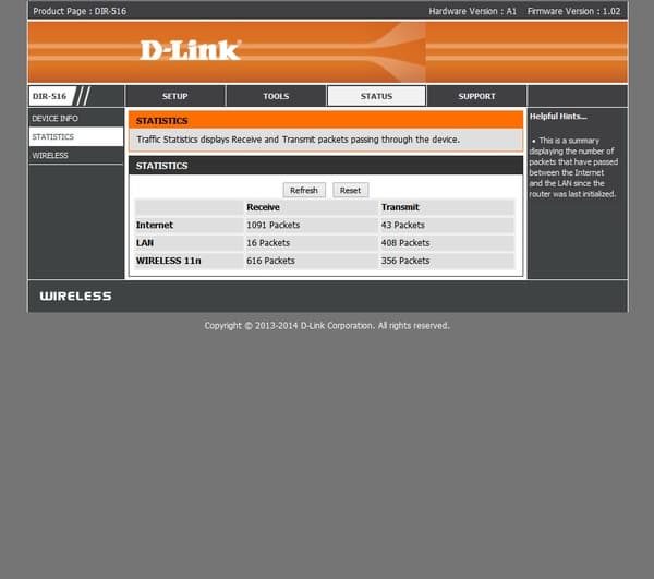 веб-интерфейс D-Link DIR-516