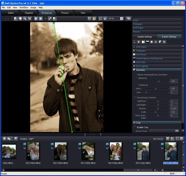 Установка горизонта в DxO Optics
