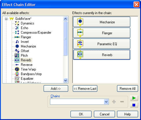 Редактор цепочек эффектов GoldWave