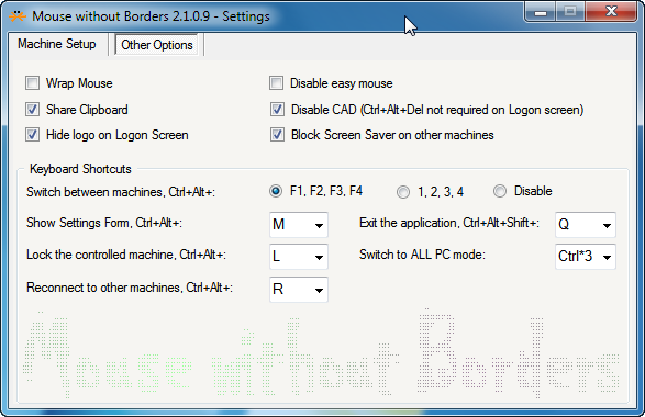 В Mouse without Borders изначально настроены самые необходимые горячие клавиши