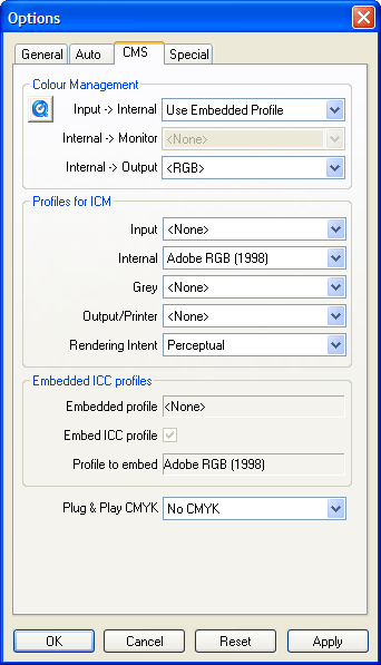 Выбор цветового профиля в настройках SilverFast DCPro
