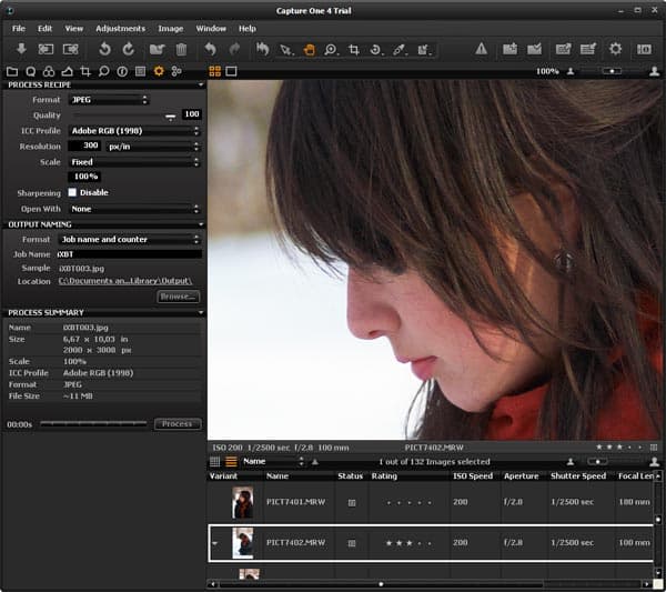 Настройка конечного формата и правил именования файлов в Capture One 4