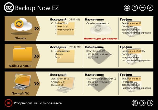 Интерфейс NTI Backup Now EZ
