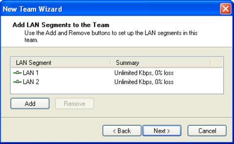 Добавление сетевых сегментов для команды
