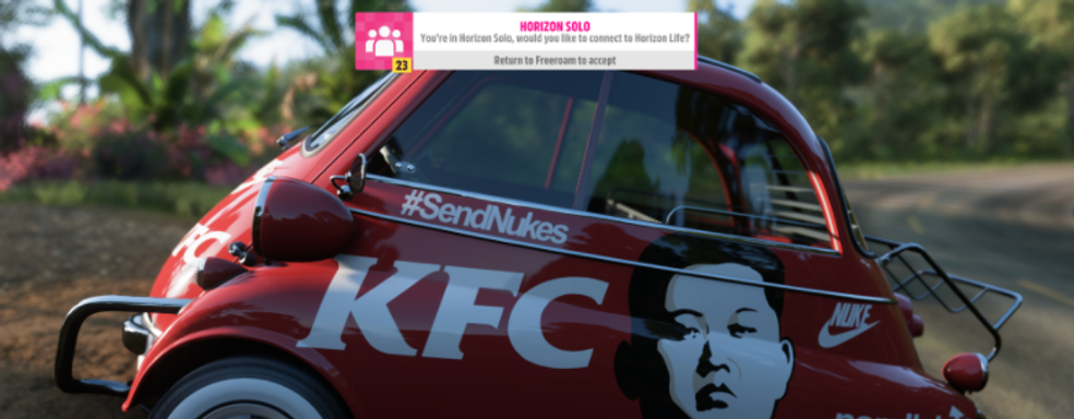 Игрока в Forza Horizon 5 забанили на 8000 лет. На машине был Ким Чен Ын и надпись «SendNukes»