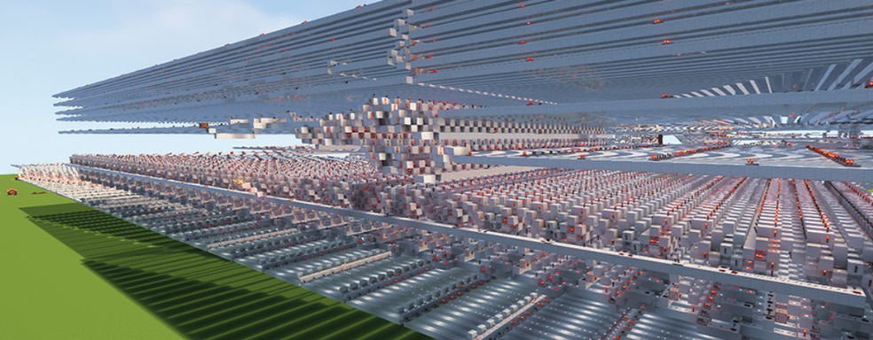 В Minecraft построили компьютер из 1 107 419 блоков, используя возможности редстоуна, и взорвали устаревший ПК