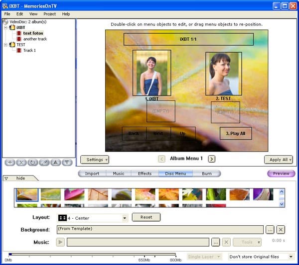 Создание меню DVD-диска в Memories On TV