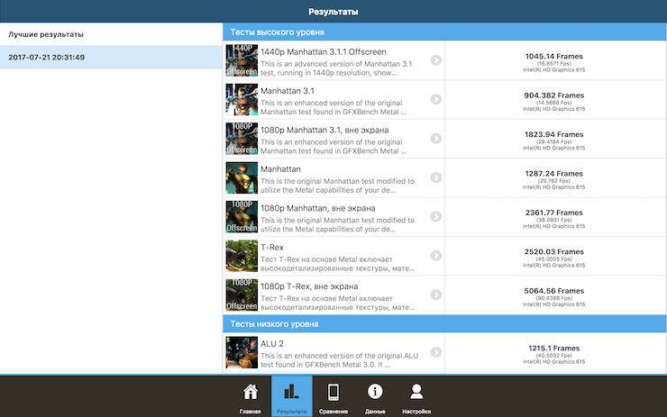 Скриншот программы GFX Benchmark Metal