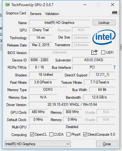 Конфигурация Asus VivoStick PC TS10
