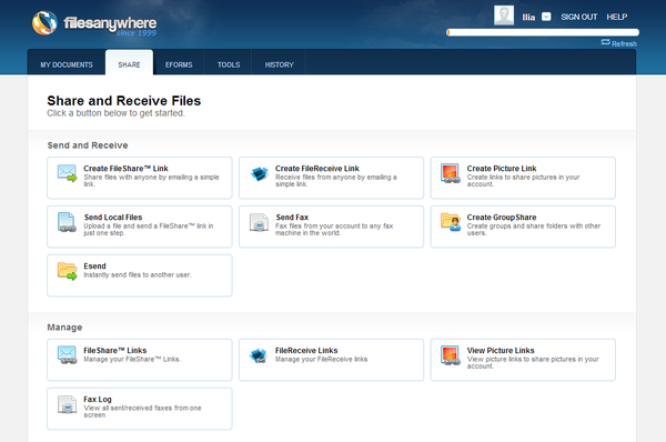 Веб-интерфейс FilesAnywhere, предоставление доступа