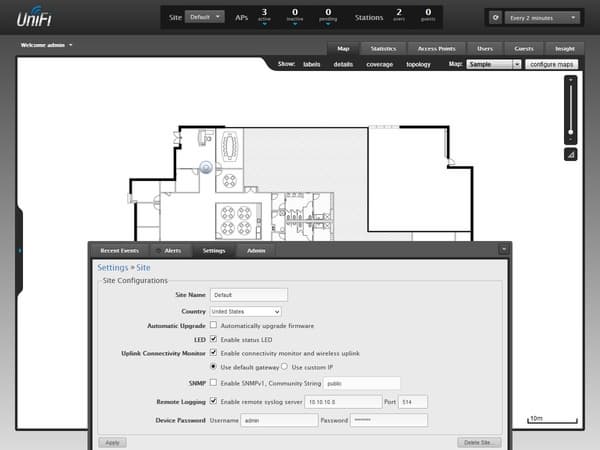 Интерфейс контроллера точек доступа Ubiquiti UniFi Интерфейс контроллера точек доступа Ubiquiti UniFi