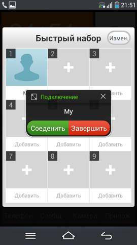 Обзор Pantech Vega Iron. Скриншоты. Окошко телефонного вызова