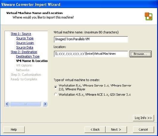 Выбор сетевой папки с создаваемой виртуальной машиной