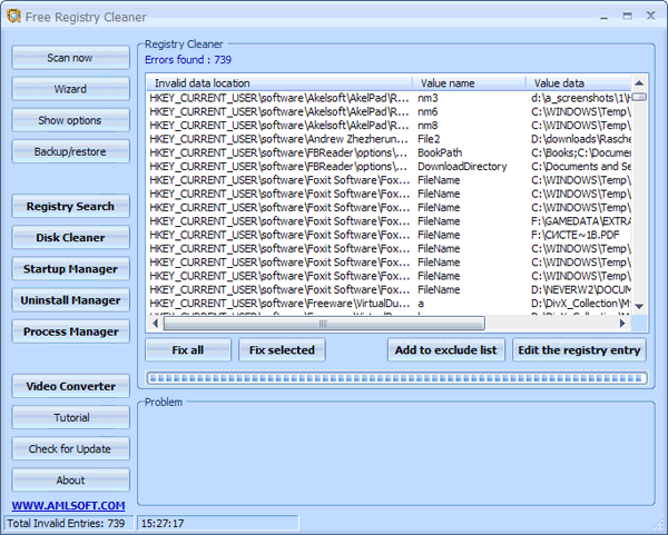 Рабочее окно Free Registry Cleaner