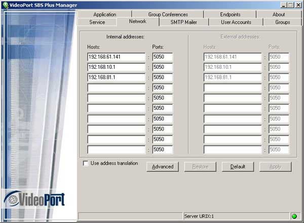 Настройка сетевых параметров сервера видеоконференцсвязи