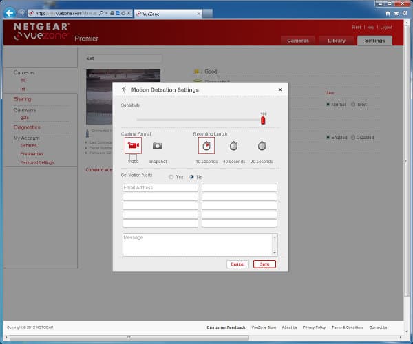 Web-интерфейс сервиса Netgear VueZone Web-интерфейс сервиса Netgear VueZone