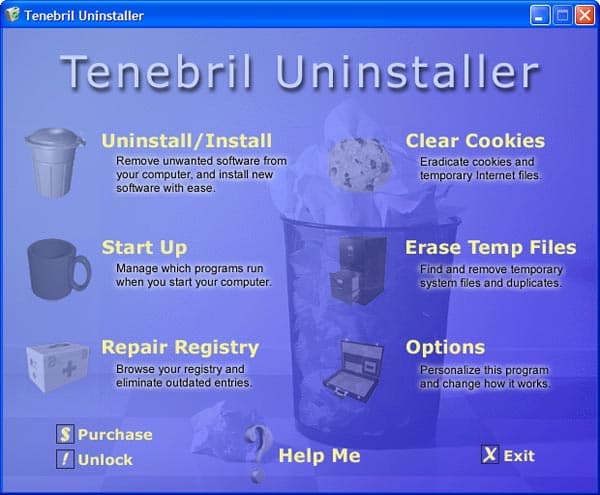 Рабочее окно Tenebril Uninstaller
