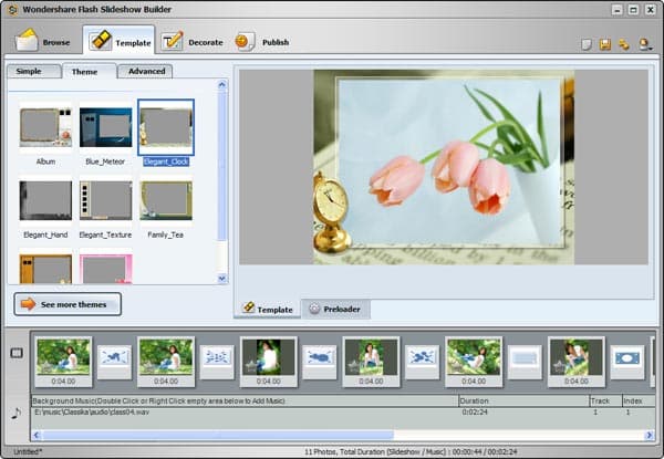 Рабочее окно Wondershare Flash Slideshow Builder