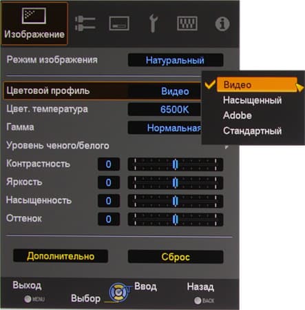 Проектор Dreamvision Inti 2, меню Проектор Dreamvision Inti 2, меню