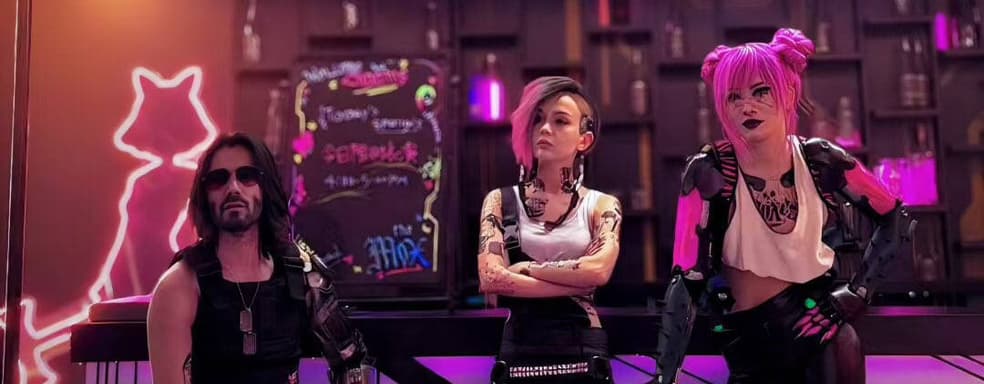 Вечеринка в баре «Лиззис»: косплееры превратились в Джонни Сильверхенда, Риту и Джуди из Cyberpunk 2077