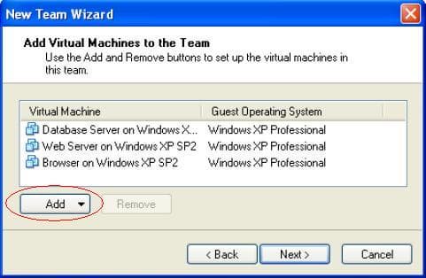 Добавление виртуальных машин в команду