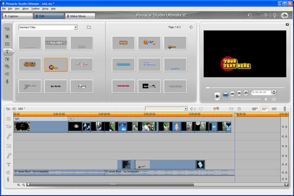 Добавление текстовых надписей из шаблонов в Pinnacle Studio 12