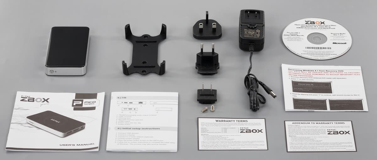 Комплект поставки Zotac ZBox PI320