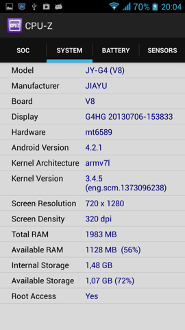 Обзор Jiayu G4. Скриншоты. Информация о коммуникаторе