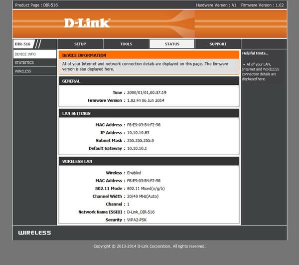 веб-интерфейс D-Link DIR-516