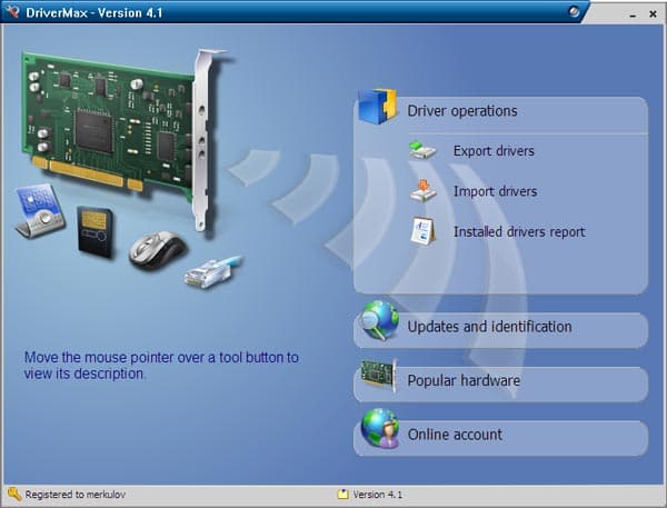 Рабочее окно DriverMax