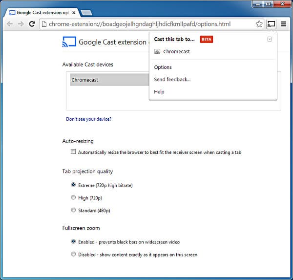 Работа плагина Google Cast