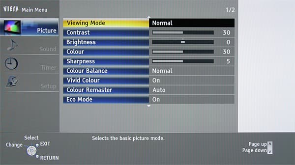 Плазменный телевизор Panasonic Viera TX-PR50GT30, первая страница меню Плазменный телевизор Panasonic Viera TX-PR50GT30, первая страница меню