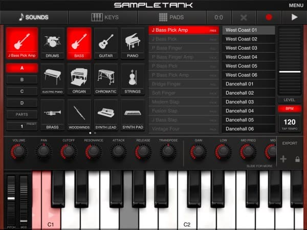 Программа Sampletank на iPad
