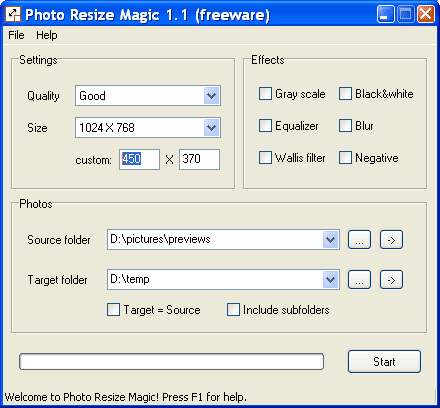 Рабочее окно Photo Resize Magic