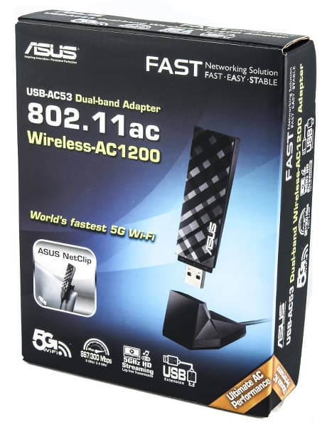 Упаковка беспроводного адаптера ASUS USB-AC53 Упаковка беспроводного адаптера ASUS USB-AC53