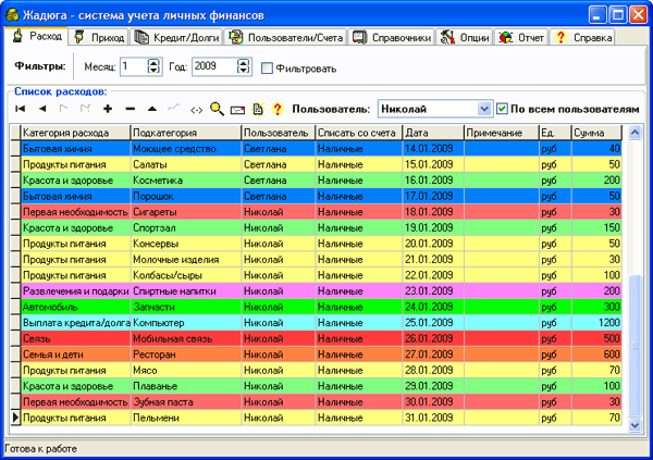 Рабочее окно Жадюги