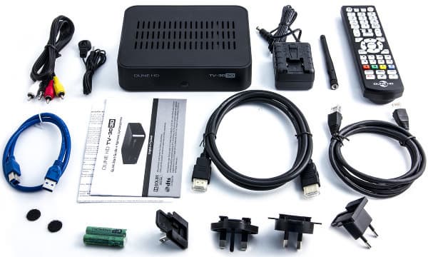 Комплект поставки плеера Dune HD TV-303D Комплект поставки плеера Dune HD TV-303D