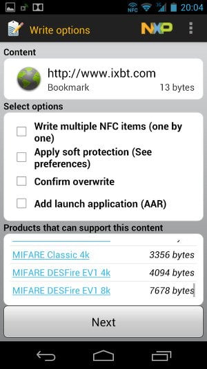Запись меток в NXP Semiconductors TagWriter